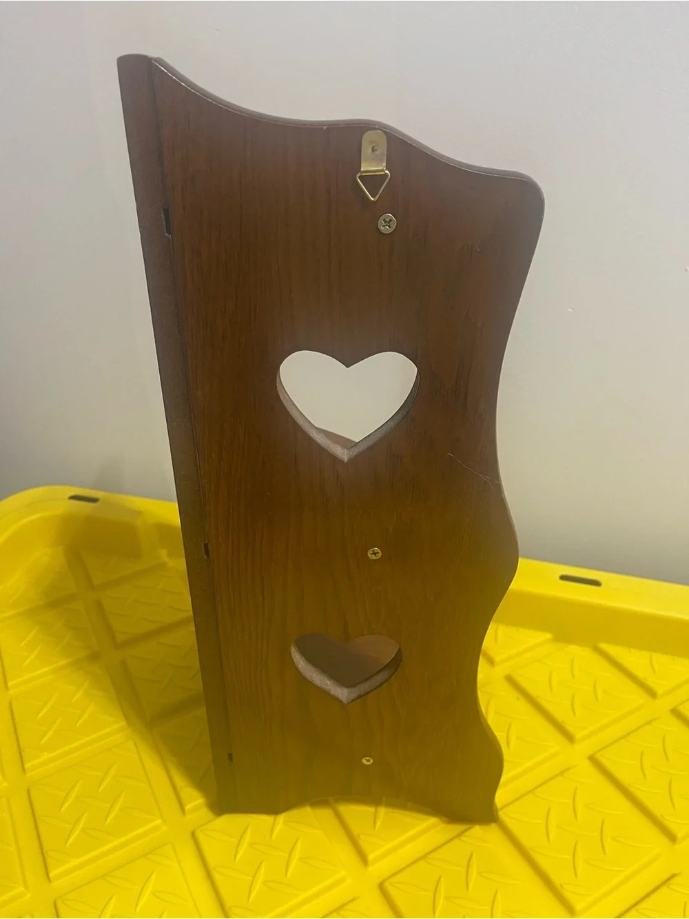Vintage Wooden Corner Wall Shelf with Heart Cutouts - Brown